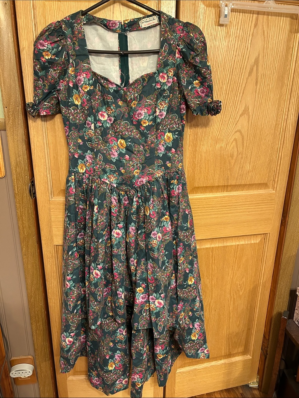 Floral Tea Dress - Green with Pink & Yellow Flowers